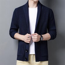男士休闲时尚领翻领2023春秋季新款开衫毛线衫男装商务线衫外套，男装针织衫/毛衣，钱塘6003（原4033）