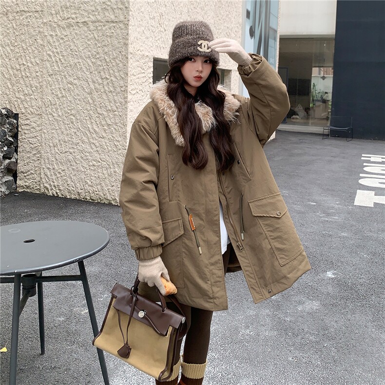 2C085-Q117P235K345主推款中长款大翻领派克羊羔毛外套风衣,女装派克服,2C085