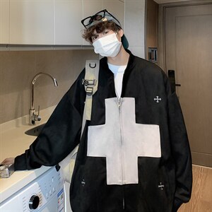 秋季撞色拼接设计感百搭卫衣潮复古绿色夹克外套男 W5137-P57图片