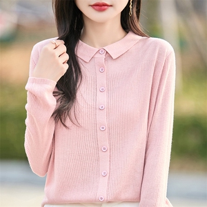 POLO领精纺羊毛开衫女春秋款纯色长袖针织毛衣高级感宽松外套上衣图片