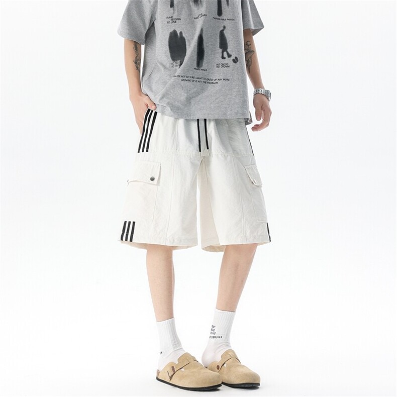 8XL-M三条杠工装短裤大码休闲运动中裤条纹冰丝五分裤DK1303/P48,男装休闲裤,电商B238