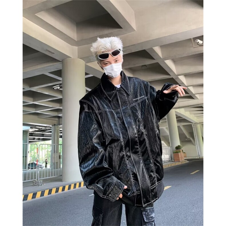 2025春秋痞帅PU皮衣外套男高街潮牌港风日系风韩版潮流宽松夹克图片