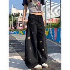 复古小狗趣味刺绣设计牛仔裤男女宽松百搭直筒休闲长裤子N042，男装牛仔裤，星座1116A（原606A-3）