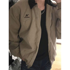 洗水新春季拼接翻领飞行服外套男女复古宽松高街百搭夹克 J3557图片