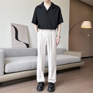 白裤子男士夏季薄款垂感高级感冰丝西裤直筒宽松西装裤休闲长裤图片