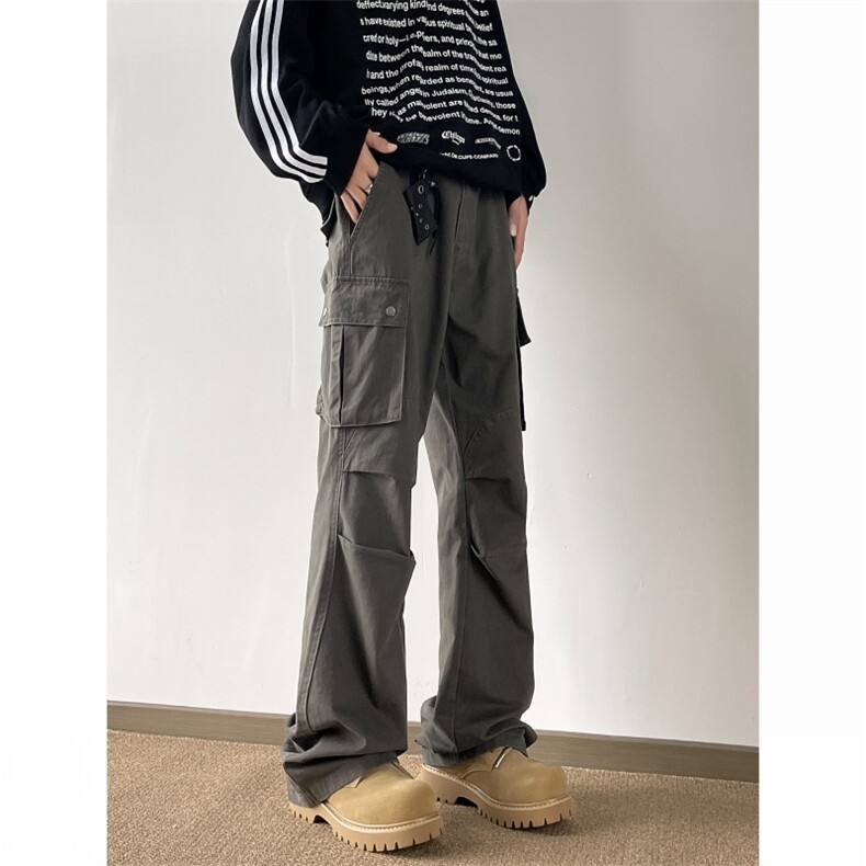 美式复古牛仔裤男春季潮牌宽松设计感vibe拖地阔腿大口袋工装裤子，男装工装外套，电商D202-1