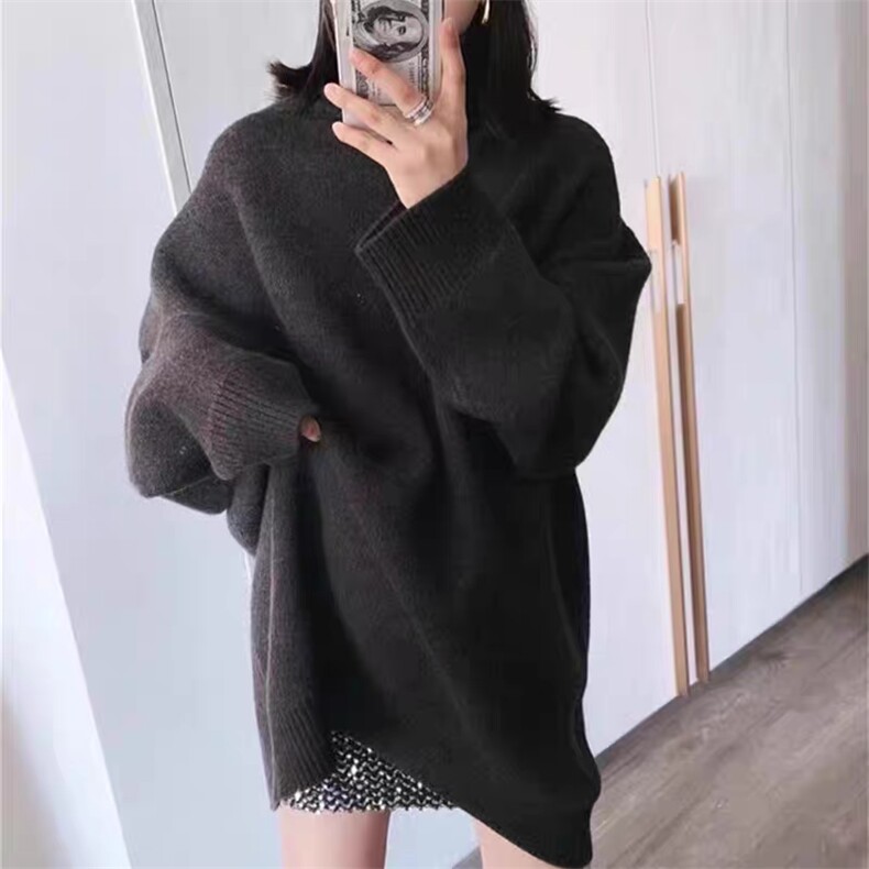 2025舒适百搭简约秋冬新款慵懒高领针织衫羊毛衫,女装羊毛衫,千御纺羊绒