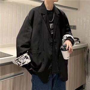 新款小西装外套男潮流ins港风宽松百搭高级感印花西服W1829-P58