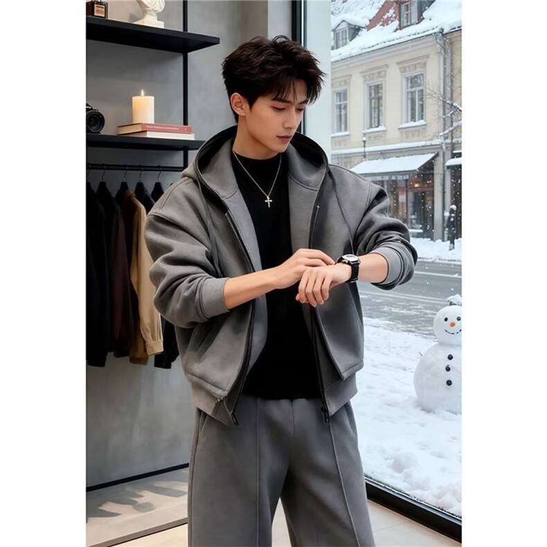 运动宽松帅气百搭假两件外套长裤一整套搭配男士流行成熟气质套装，男装休闲套装，星座506A