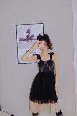 现货ceelphy浪漫网纱拼接撞色蝴蝶结背带裙，其它，ceelphy