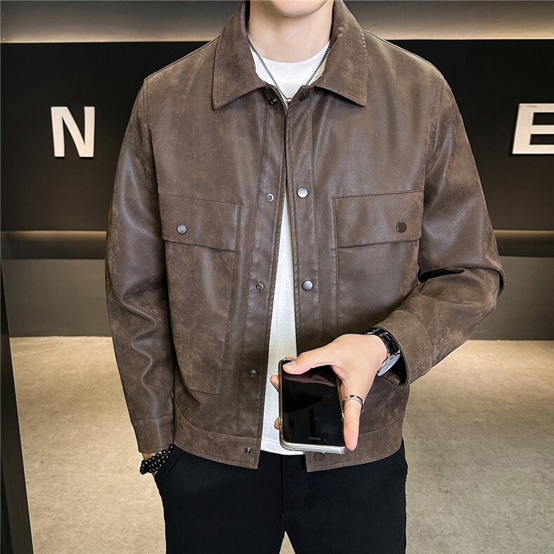 2026新款春季美式休闲皮衣外套男款磨砂机车皮夹克A313-8856-P135,男装夹克,电商A313