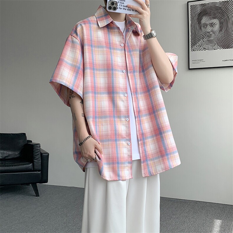 8XL-M格子短袖衬衫男夏季薄款DK制服衬衣JK学院风半袖外套DC28004图片