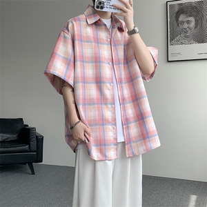 8XL-M格子短袖衬衫男夏季薄款DK制服衬衣JK学院风半袖外套DC28004图片