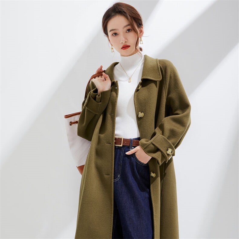 时尚百搭黑色双面呢大衣显瘦保暖长款外套优雅气质女装,女装双面呢大衣,阿吉丽克