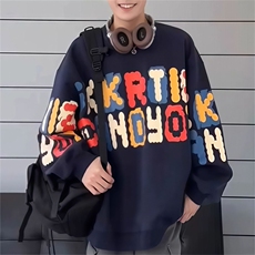 春秋季圆领卫衣男青少年重磅撞色宽松大码打底衫上衣美式慵懒外套，男装T恤，星座1210-1
