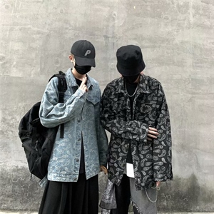现货 秋装ins港味腰果花外套韩版宽松夹克百搭男女牛仔衣w001-p75图片