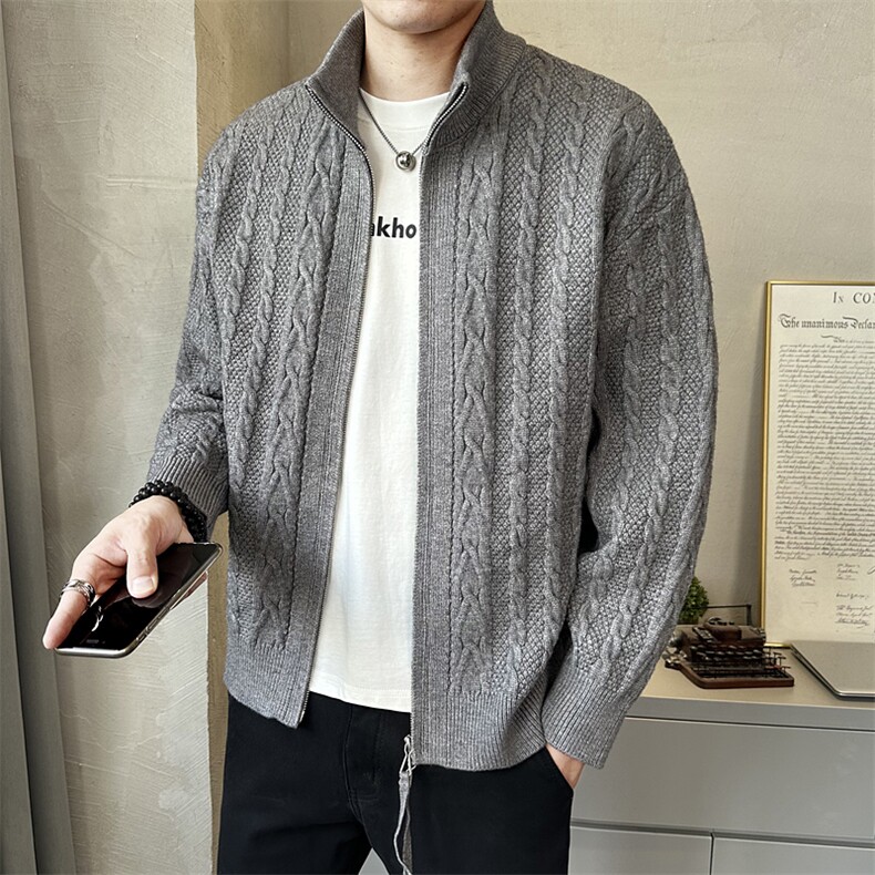 立领麻花毛衣开衫男士秋季休闲短款毛衣外套K7718-P125图片
