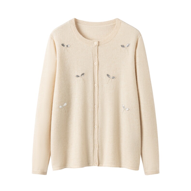 2025年秋季时尚百搭通勤简约休闲蝴蝶钻开衫，女装羊绒衫，暖习羊绒