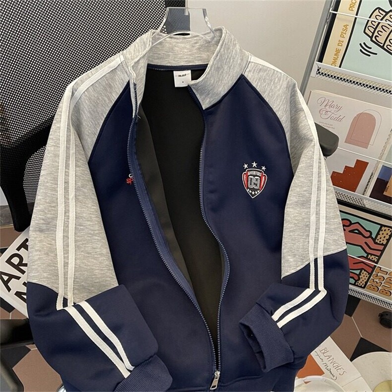 2026春季新款撞色刺绣立领开衫卫衣男女潮牌宽松休闲外套,男装卫衣,星座410-7