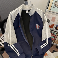 2026春季新款撞色刺绣立领开衫卫衣男女潮牌宽松休闲外套，男装卫衣，星座410-7