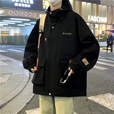 2024春季新款连帽夹克外套男休闲冲锋风衣工装潮A436-D1233-P65，男装夹克，电商A436