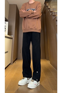 现货 复古蓝开衩扣子牛仔裤男美式休闲直筒阔腿裤 K5821-P55 控78图片