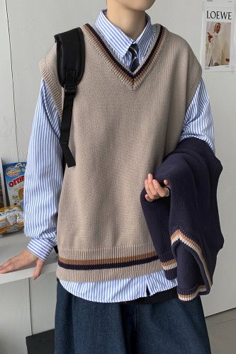 秋冬港风加厚针织衫V领毛衣马甲背心JKDK学院风制服男女W09/P55，男装针织衫/毛衣，钱塘713