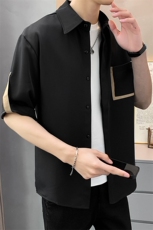 夏季轻熟店主小伙纯色宽松休闲短袖衬衫男衬衣A236-C03-P55-控68，男装T恤，电商A236