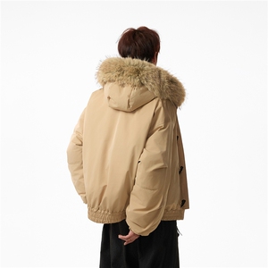 （手塞棉）冬季毛领加厚棉服牛角扣连帽上衣MF002-P130-控239图片