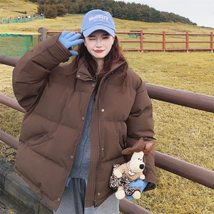 美拉德咖色立领羽绒棉服女冬夹棉今年流行小个子短款加厚棉衣外套图片