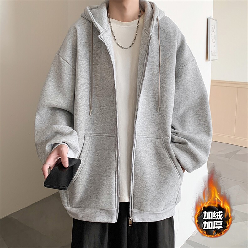 开衫连帽卫衣加绒男韩版潮流2025秋冬宽松外套23XW99501J-特批40,女装短外套,电商A042