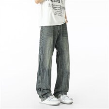 美式高街百搭直筒牛仔裤男潮牌垂感阔腿宽松XZ201-1102P48，男装牛仔裤，星座201