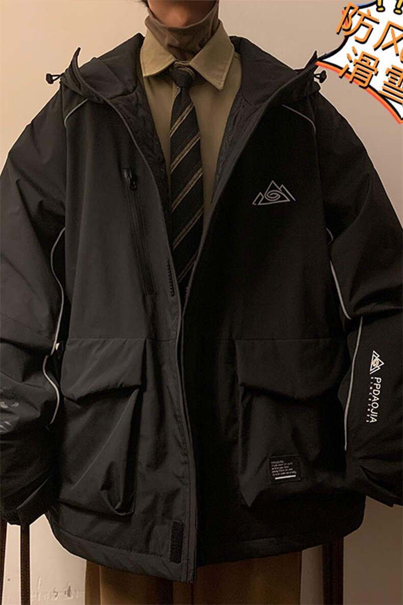 24冬季防水防风防寒滑雪服男单板双板反光条保暖时尚外套M69-P170,男装棉衣,电商A001-1
