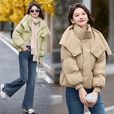 设计感立领保暖羽绒棉服女短款2024冬季小个子加厚面包服棉衣外套，女装棉衣/棉服，火爆靓佳人