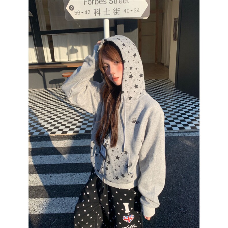Amoeba美式复古满印星星印花宽松阔腿抽绳直筒休闲卫裤女百搭长裤,男装休闲裤,星座506A