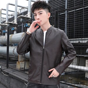 春秋韩版潮流帅气修身PU皮衣男短款青年皮夹克机车服外套813-P55图片