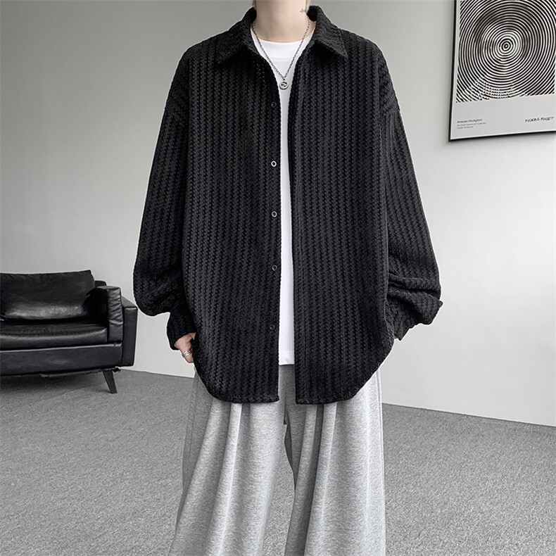 8XL-M鱼骨纹小香风衬衫男生春秋衬衣宽松慵懒垂感外套CS29009P45,男装衬衫,电商B312