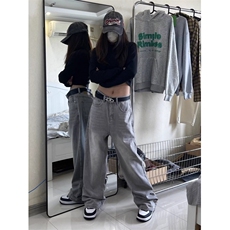 美式复古高街牛仔裤男女宽松直筒垂感阔腿百搭长裤子LN8011-P45，男装牛仔裤，星座1008