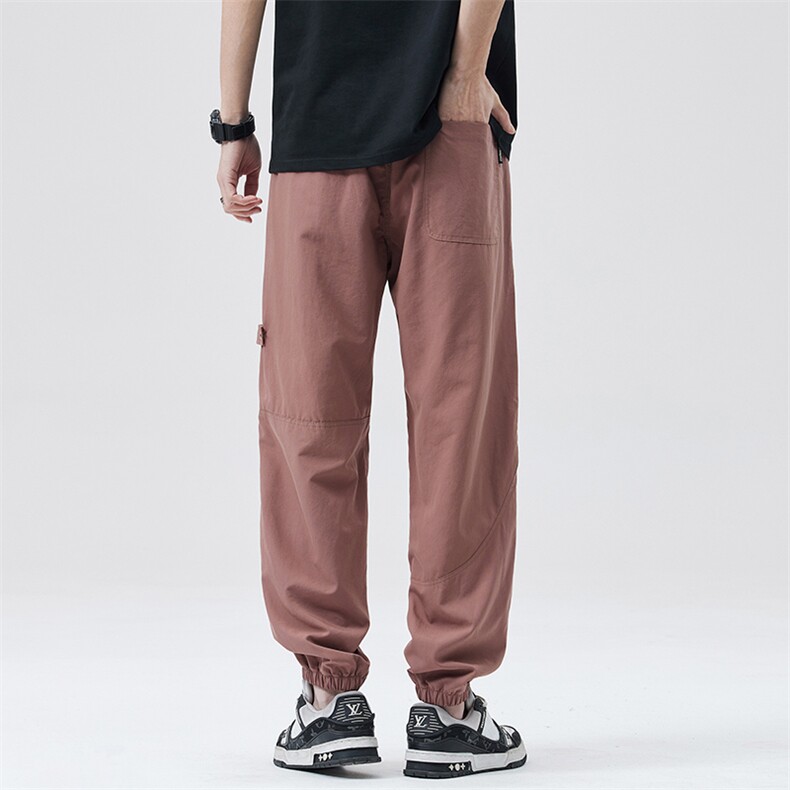 多巴胺砂红色工装休闲裤男2025春夏松紧腰抽绳束脚裤DY5021-P75,男装休闲裤,电商A178-1