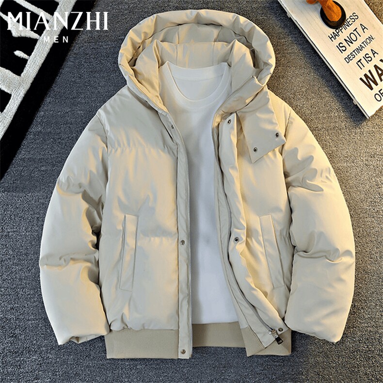 现货5W件冬季三防重磅boxy短款羽绒连帽PU皮棉衣外套防风加厚棉服,男装棉衣,电商A443