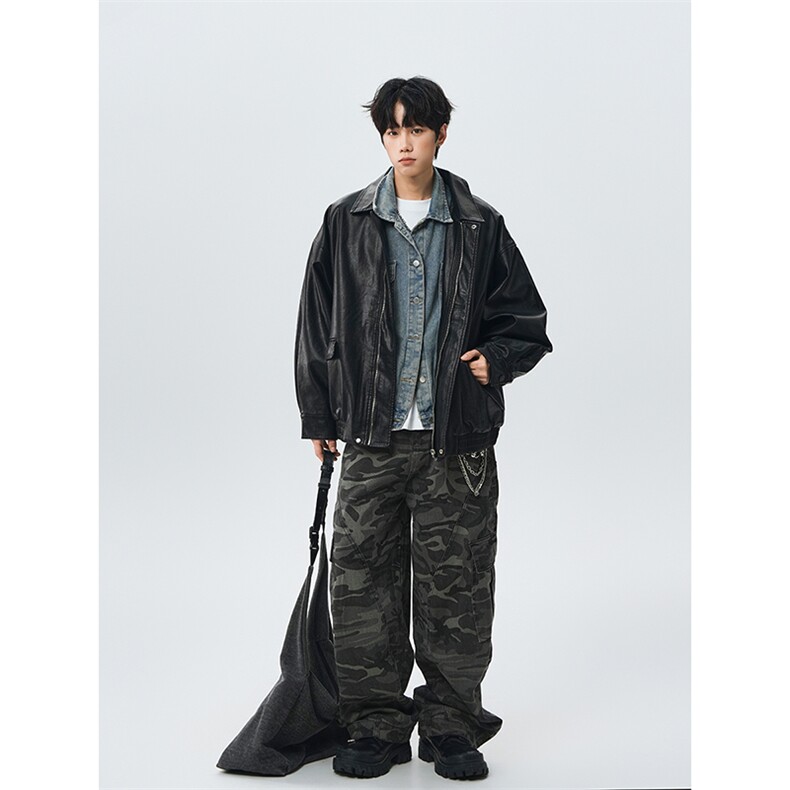 美式翻领皮夹克外套宽松cleanfit情侣加棉皮衣3673-特P88加棉P98,男装夹克,电商B295