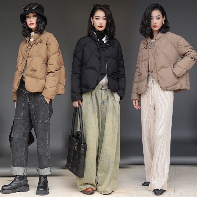 新中式盘扣轻薄羽绒服女2023冬季新款时尚洋气立领小个子鸭绒外套，女装羽绒服，阳光伊恋