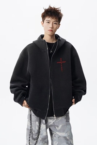 美式慵懒风外套男秋冬季hiphop复古连帽开衫卫衣大码宽松情侣上衣图片