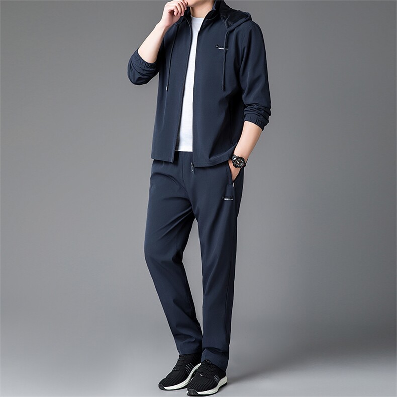 R-DM63924秋季男式长袖长裤两件套运动休闲开衫修身卫衣套装图片