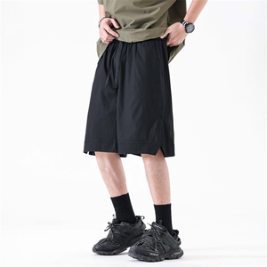 松紧抽绳纯色休闲裤男款夏季宽松修身显瘦阔腿短裤潮320#-P52图片