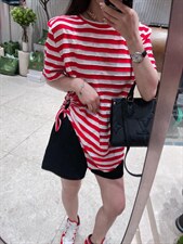 夏季新款条纹不规则抽绳短袖，其它，AT(2F)