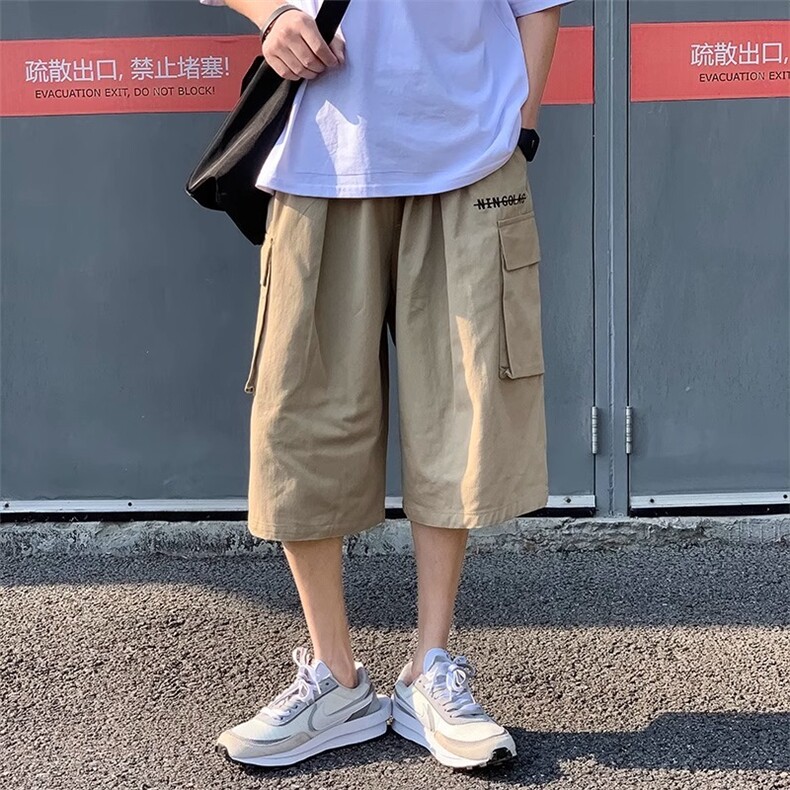 夏季港风韩版工装裤男士短裤潮流oversize宽松七分休闲五分阔腿裤,男装牛仔裤,星座506A