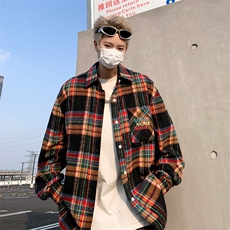 春季新款复古磨毛刺绣格子长袖衬衫男宽松休闲衬衣外套C552，男装衬衫，星座1116A-1（原606A）