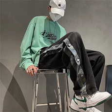 欧美vibe风裤子高街ins潮腰果花排扣牛仔裤小众hiphop裤K7002P44，男装牛仔裤，星座1116-2