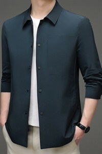 春秋季薄款宽松免烫男士商务休闲时尚夹克外套中年新款男装上衣图片
